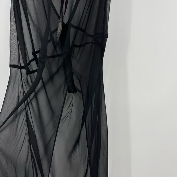 Mirror Palais | NWT Bow Wrap Dress in Noir Black Silk Chiffon Maxi XS - Picture 9 of 16